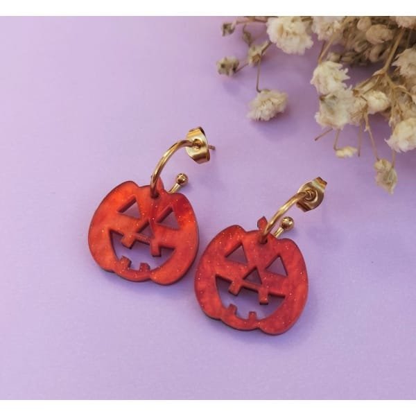 Pendientes Halloween Calabaza metacrilato efecto marmoleado