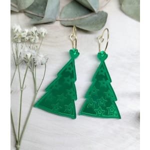Pendientes árbol de navidad, metacrilato con diseño y estilo moderno y colorido.