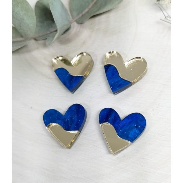 Pendientes Corazón, metacrilato efecto espejo y marmoleado, estilo moderno y colorido.