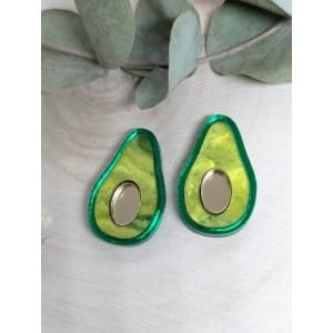 Pendientes aguacate, metacrilato efecto espejo y marmoleado, con diseño geométrico, estilo moderno y colorido.