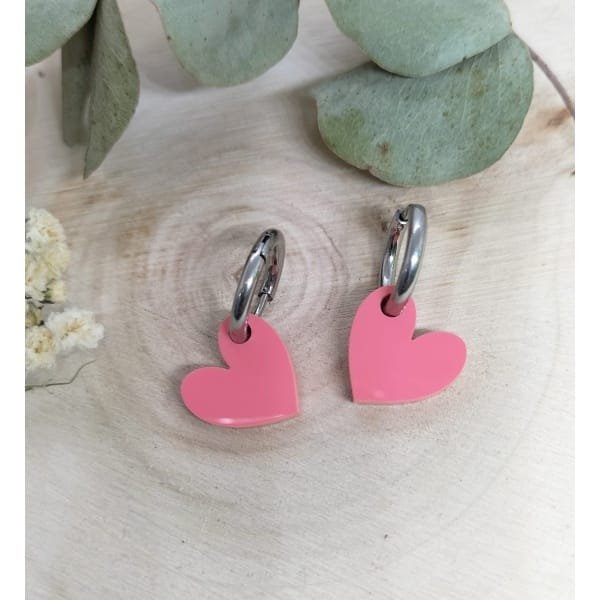 Pendientes Corazón para niñas de metacrilato efecto espejo y marmoleado, a corte laser, estilo moderno y colorido.