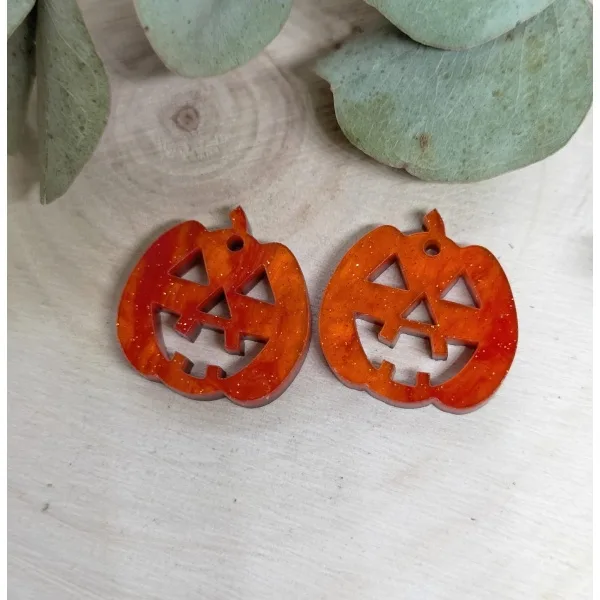 Pendientes Calabaza de metacrilato efecto marmoleado, a corte laser, estilo moderno y colorido.