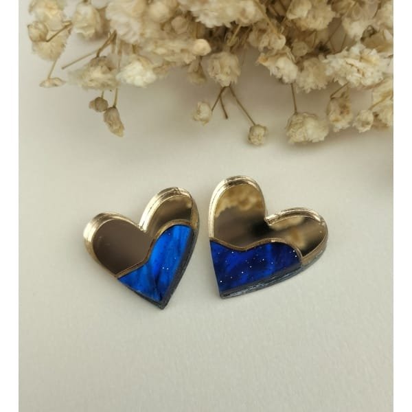 Pendientes Corazón, metacrilato efecto espejo y marmoleado, estilo moderno y colorido.