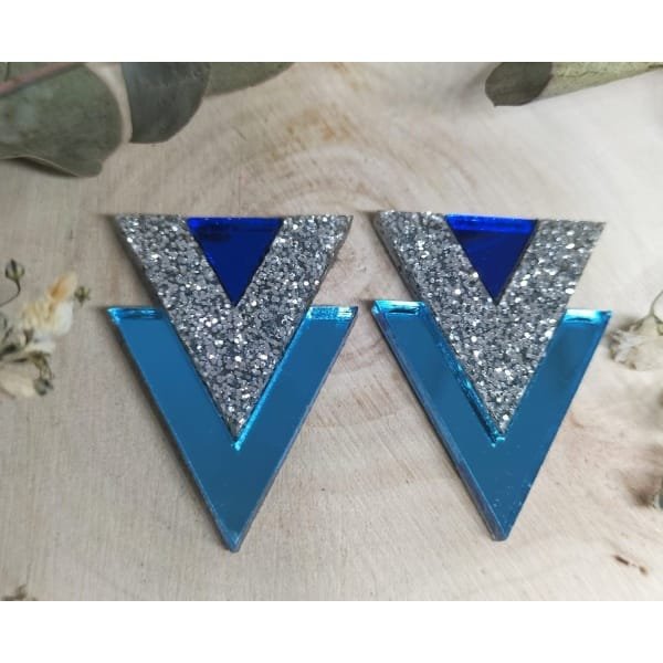 Pendientes metacrilato Pirámide Invertida con metacrilatos espejos y glitter