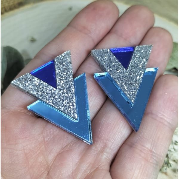 Pendientes metacrilato Pirámide Invertida con metacrilatos espejos y glitter